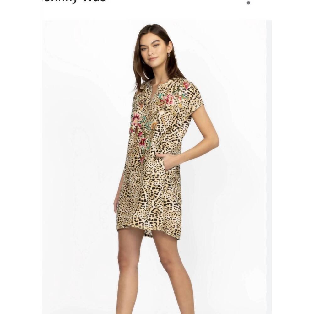 NEW JOHNNY WAS maisie easy button tunic dress in leopard print